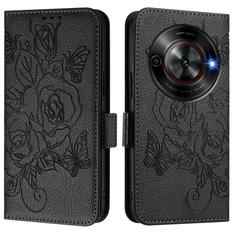 For ZTE Blade A75 5G Embossed Rose RFID Anti-theft Leather Phone Case