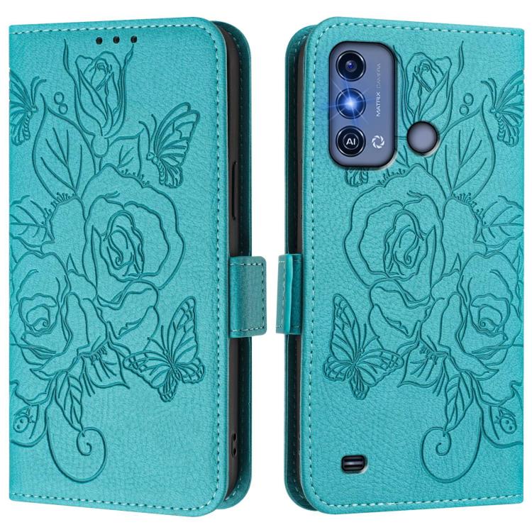 For ZTE Blade A53 Pro Embossed Rose RFID Anti-theft Leather Phone Case