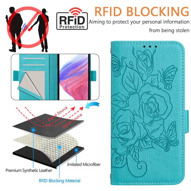 For ZTE Blade A53 Pro Embossed Rose RFID Anti-theft Leather Phone Case