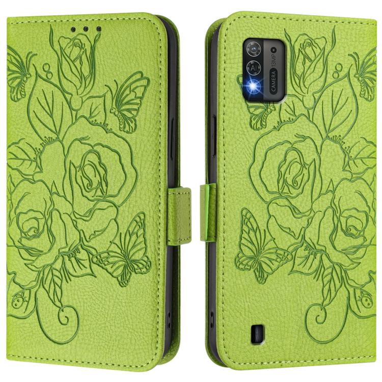 For ZTE Blade A52 Lite Embossed Rose RFID Anti-theft Leather Phone Case