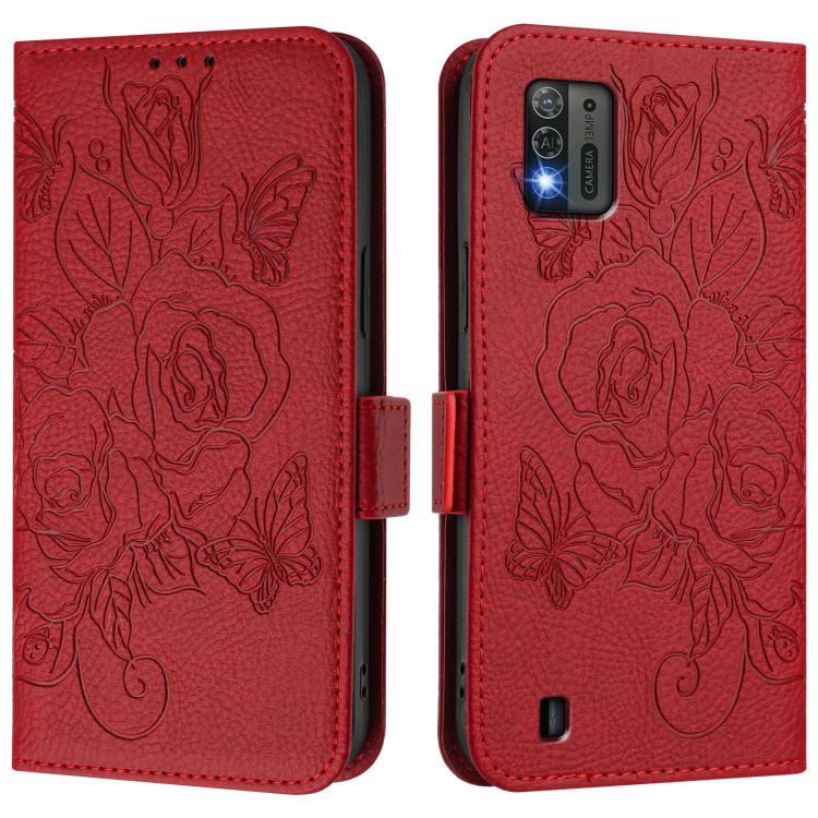For ZTE Blade A52 Lite Embossed Rose RFID Anti-theft Leather Phone Case