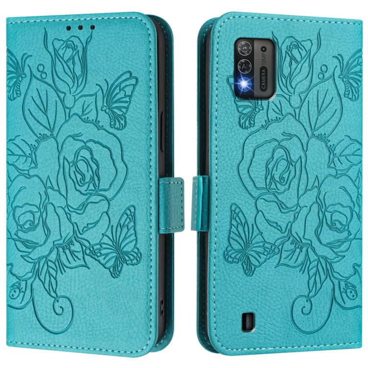 For ZTE Blade A52 Lite Embossed Rose RFID Anti-theft Leather Phone Case
