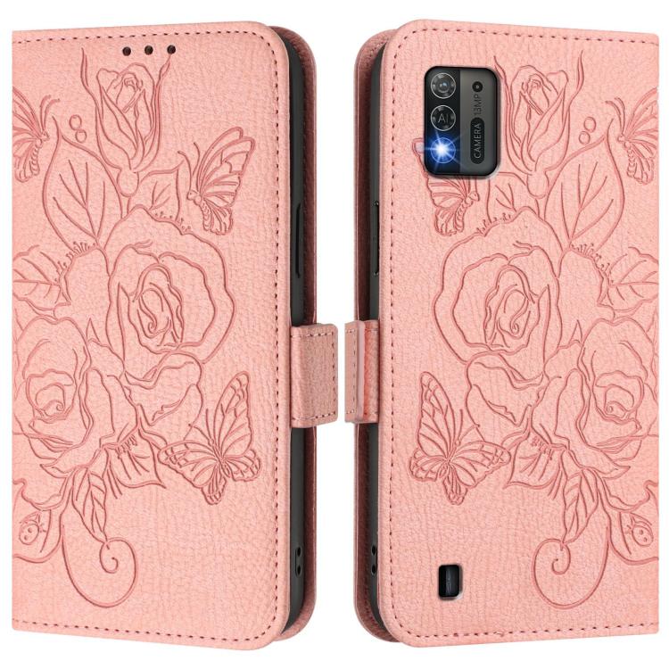 For ZTE Blade A52 Lite Embossed Rose RFID Anti-theft Leather Phone Case