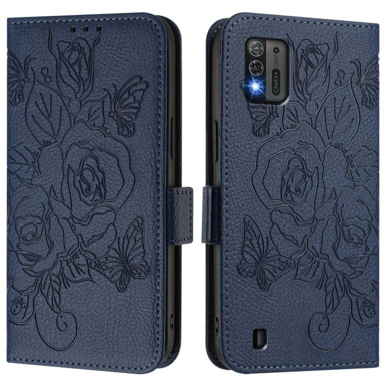 For ZTE Blade A52 Lite Embossed Rose RFID Anti-theft Leather Phone Case