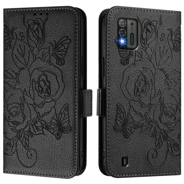 For ZTE Blade A52 Lite Embossed Rose RFID Anti-theft Leather Phone Case