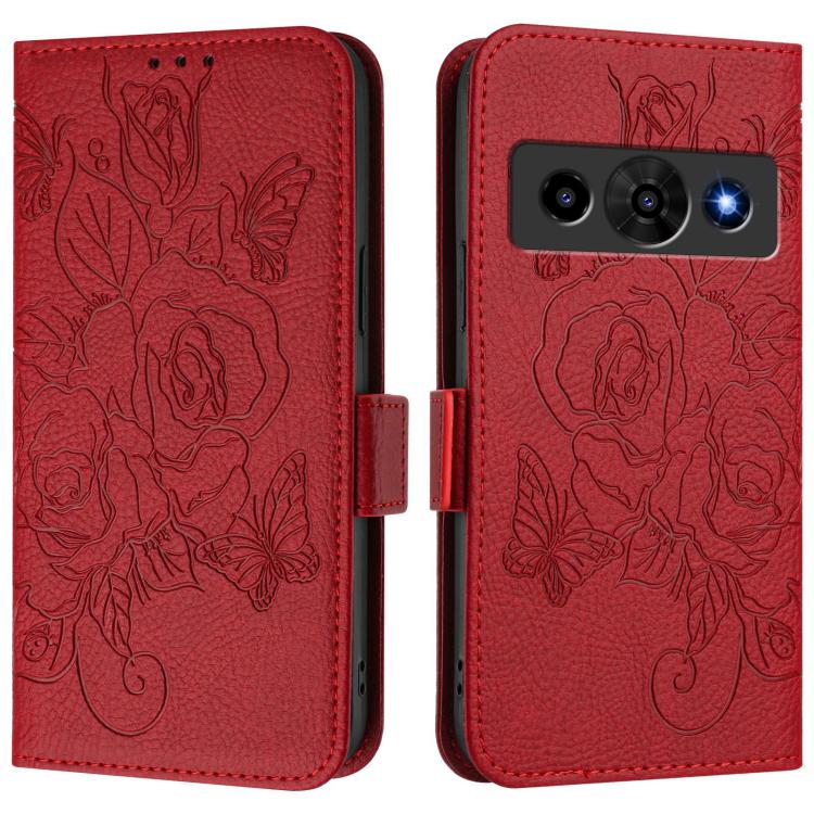 For ZTE Optus X Value 5G Embossed Rose RFID Anti-theft Leather Phone Case