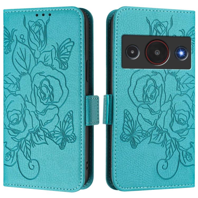 For ZTE A75 Pro / Telstra T-Elite 5G Embossed Rose RFID Anti-theft Leather Phone Case