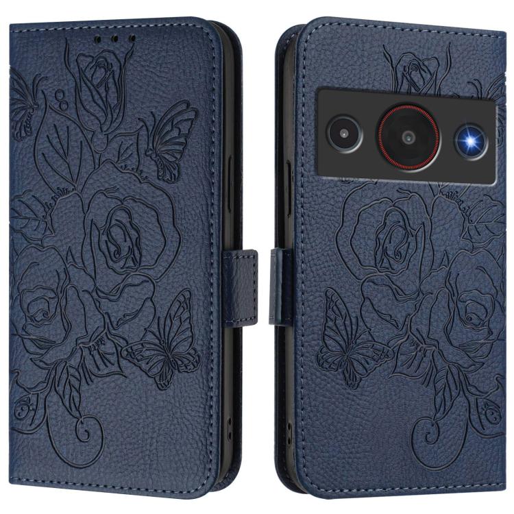 For ZTE A75 Pro / Telstra T-Elite 5G Embossed Rose RFID Anti-theft Leather Phone Case