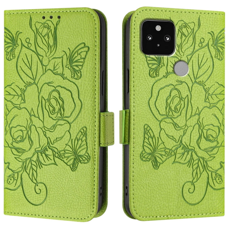 For Google Pixel 5 Embossed Rose RFID Anti-theft Leather Phone Case