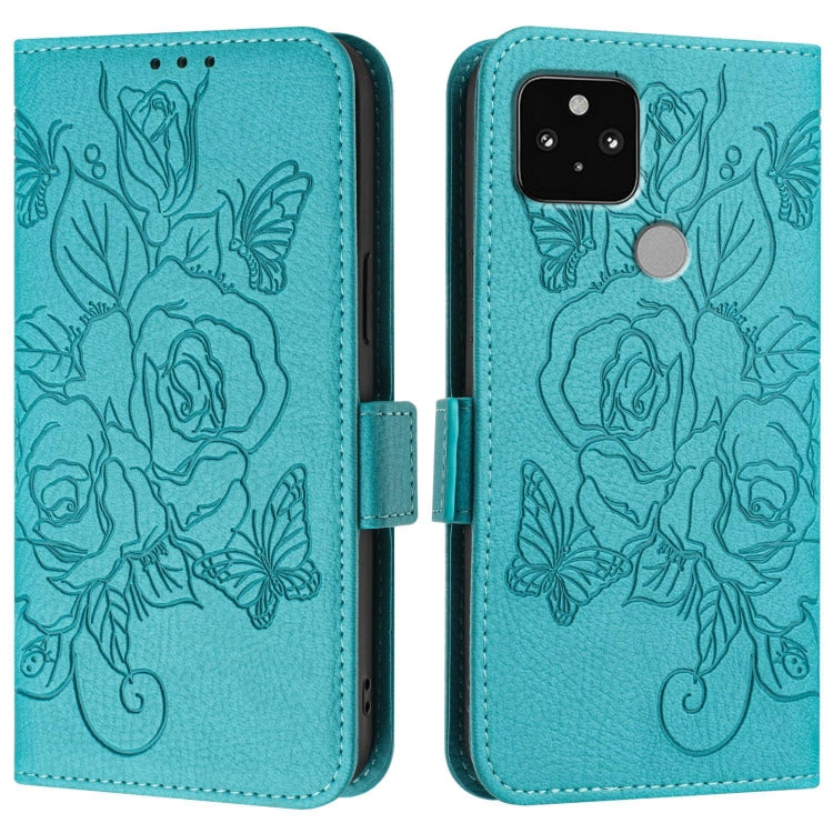 For Google Pixel 5 Embossed Rose RFID Anti-theft Leather Phone Case