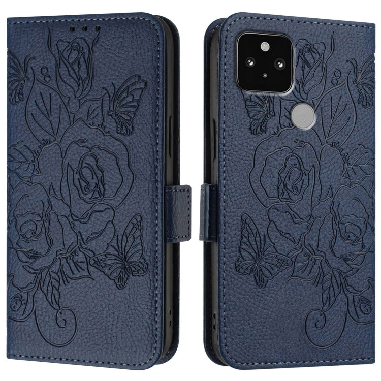 For Google Pixel 5 Embossed Rose RFID Anti-theft Leather Phone Case
