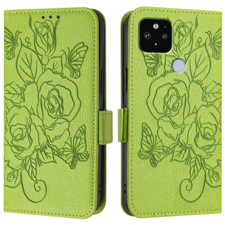 For Google Pixel 5 XL / 4a 5G Embossed Rose RFID Anti-theft Leather Phone Case