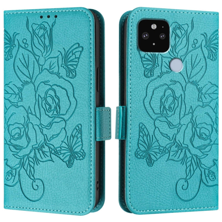 For Google Pixel 5 XL / 4a 5G Embossed Rose RFID Anti-theft Leather Phone Case