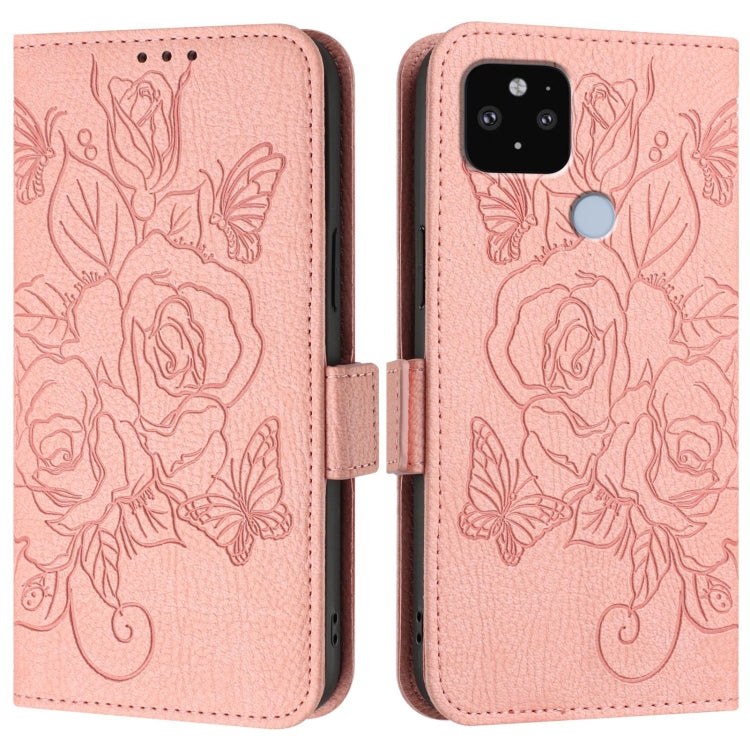 For Google Pixel 5 XL / 4a 5G Embossed Rose RFID Anti-theft Leather Phone Case