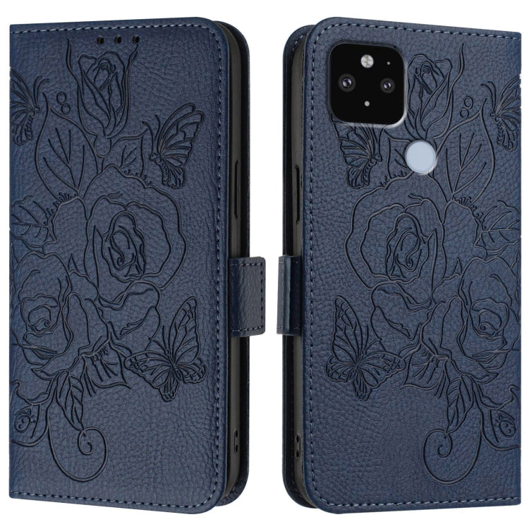 For Google Pixel 5 XL / 4a 5G Embossed Rose RFID Anti-theft Leather Phone Case