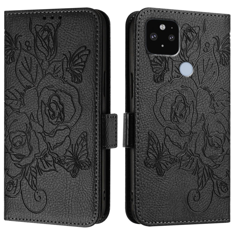 For Google Pixel 5 XL / 4a 5G Embossed Rose RFID Anti-theft Leather Phone Case