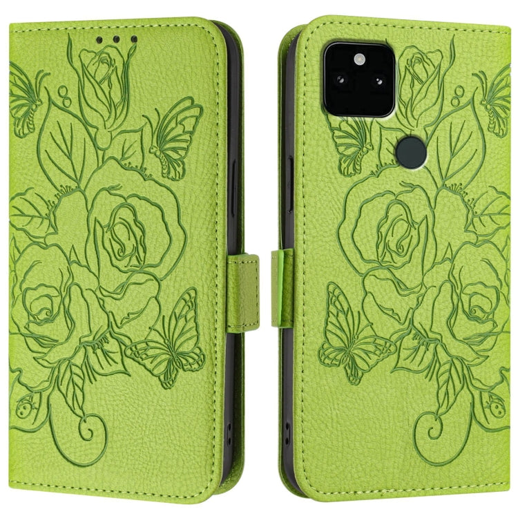 For Google Pixel 5a Embossed Rose RFID Anti-theft Leather Phone Case