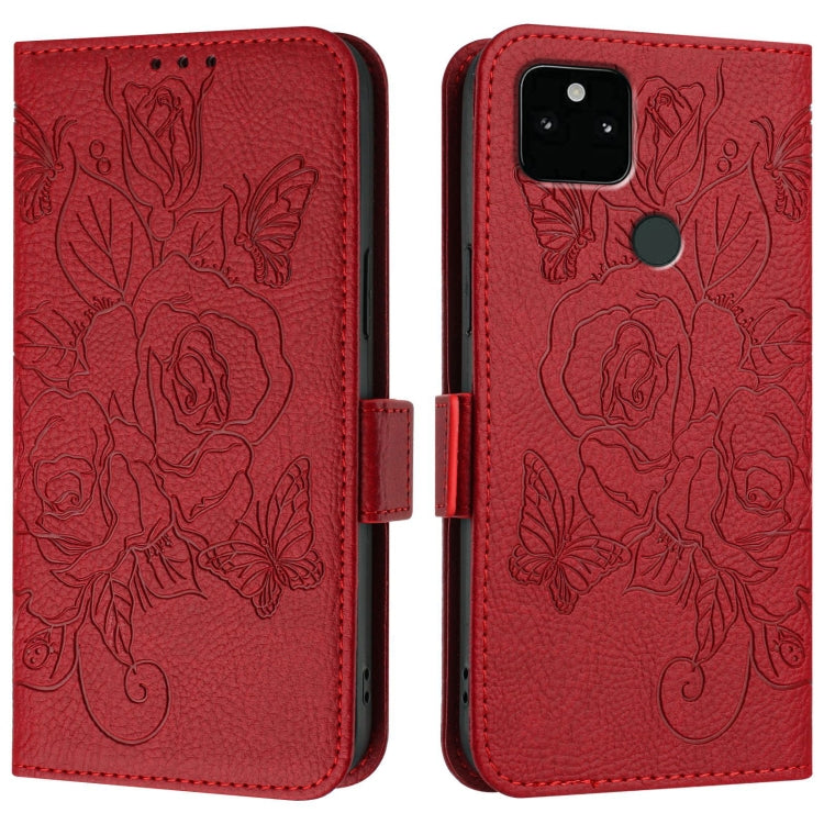 For Google Pixel 5a Embossed Rose RFID Anti-theft Leather Phone Case
