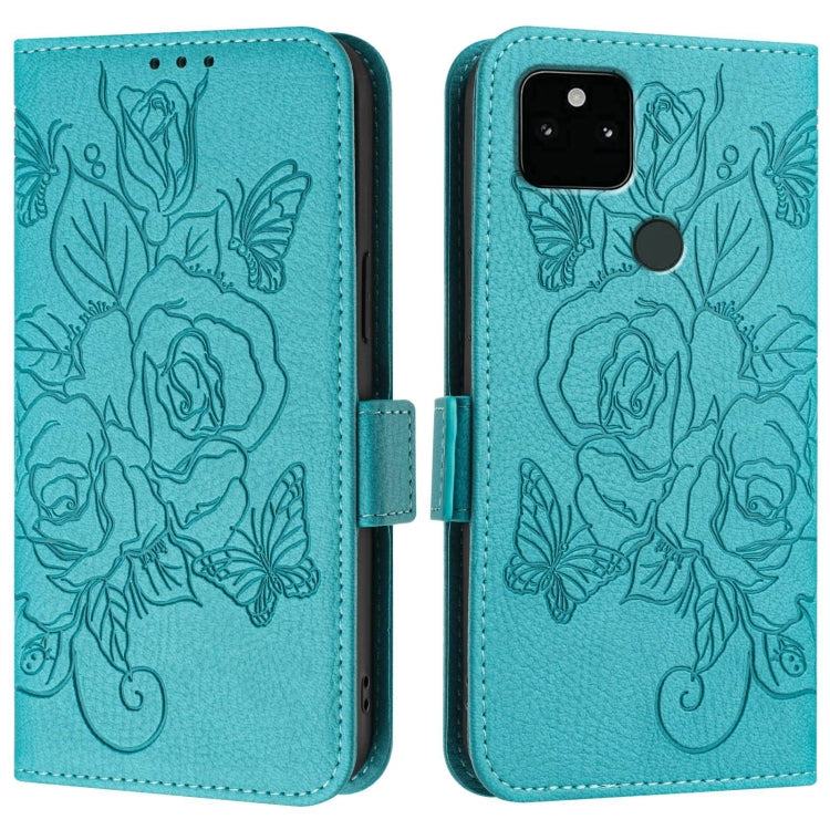 For Google Pixel 5a Embossed Rose RFID Anti-theft Leather Phone Case