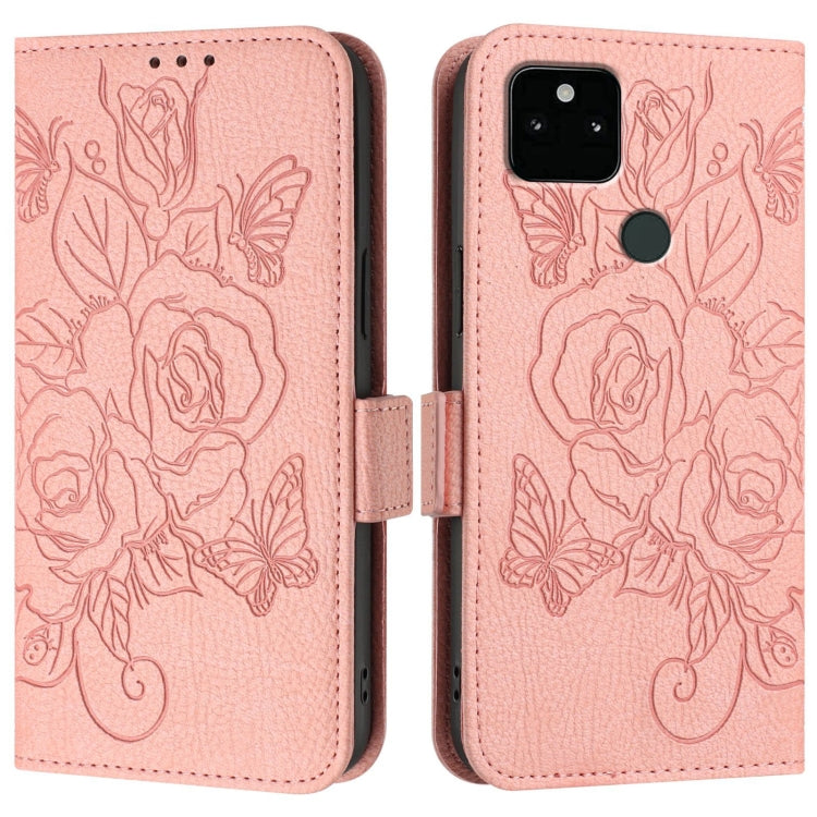 For Google Pixel 5a Embossed Rose RFID Anti-theft Leather Phone Case
