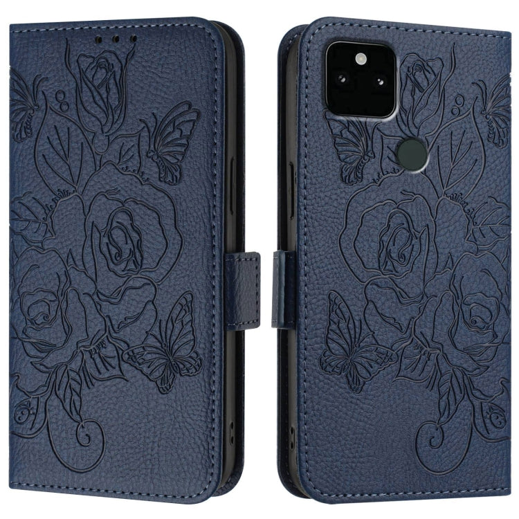 For Google Pixel 5a Embossed Rose RFID Anti-theft Leather Phone Case