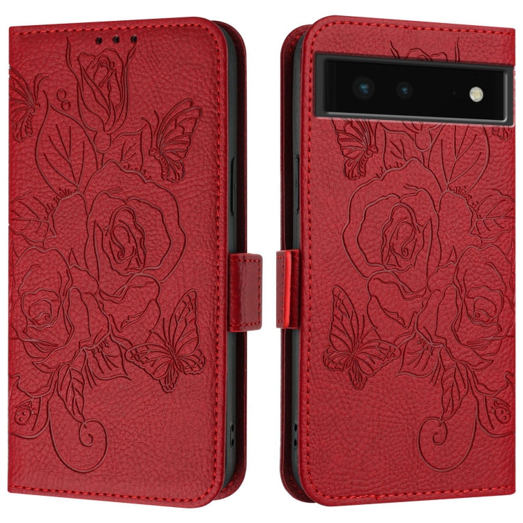 For Google Pixel 6 Embossed Rose RFID Anti-theft Leather Phone Case
