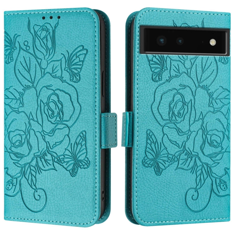 For Google Pixel 6 Embossed Rose RFID Anti-theft Leather Phone Case