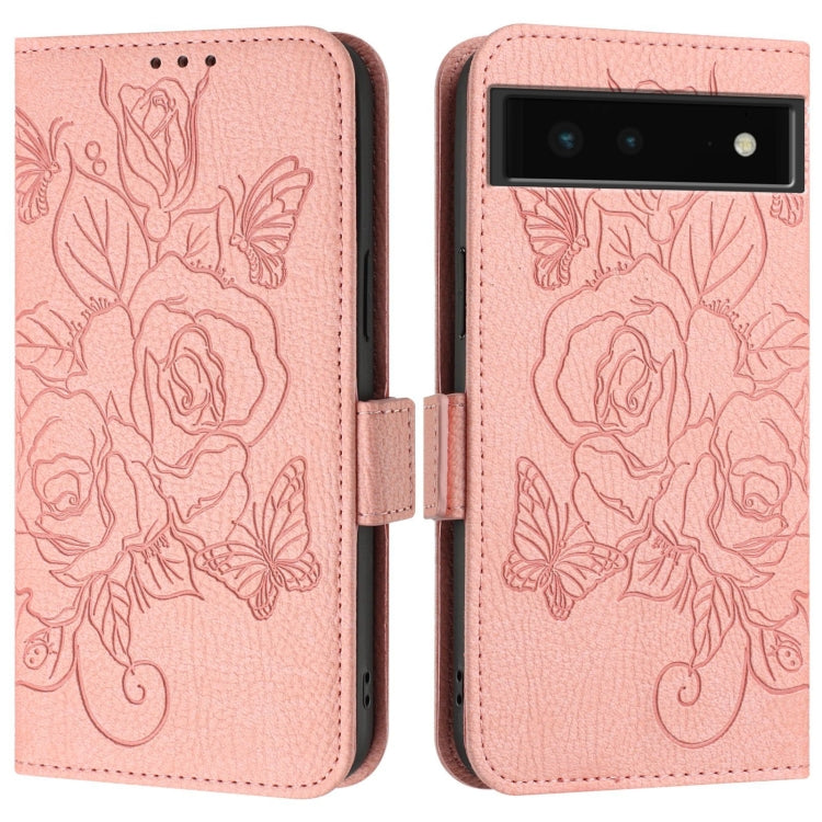 For Google Pixel 6 Embossed Rose RFID Anti-theft Leather Phone Case