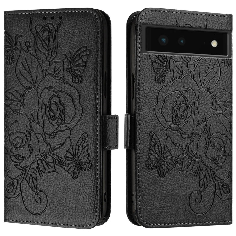 For Google Pixel 6 Embossed Rose RFID Anti-theft Leather Phone Case