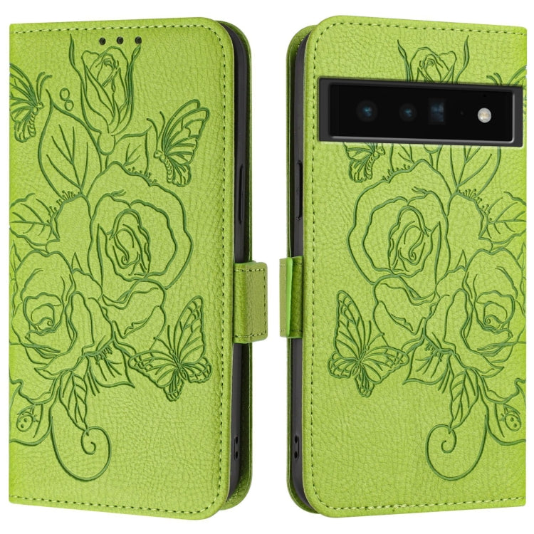 For Google Pixel 6 Pro Embossed Rose RFID Anti-theft Leather Phone Case