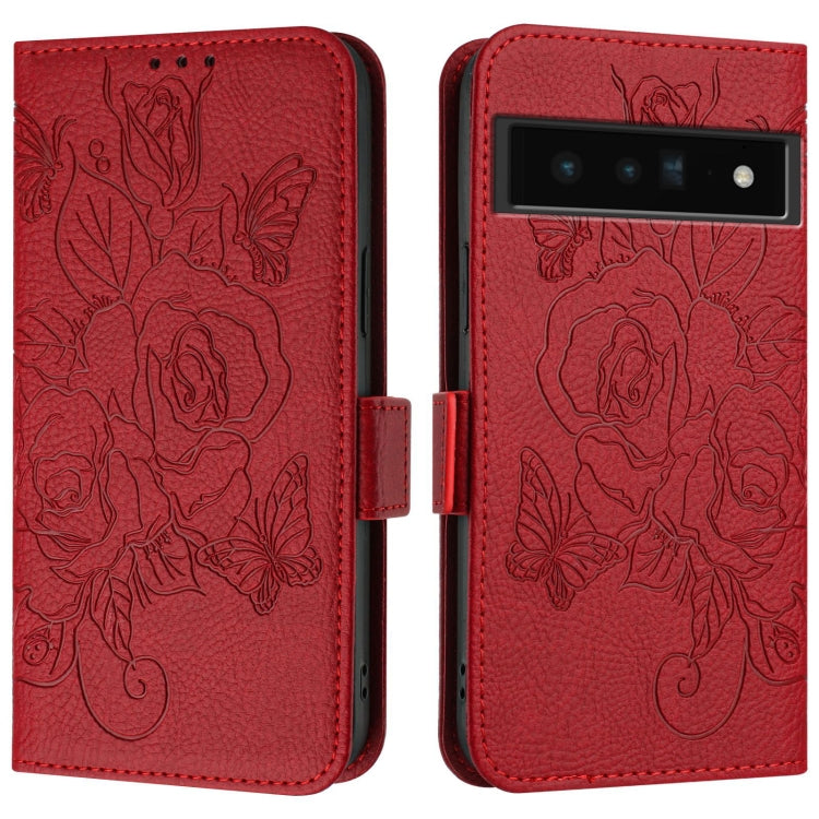 For Google Pixel 6 Pro Embossed Rose RFID Anti-theft Leather Phone Case