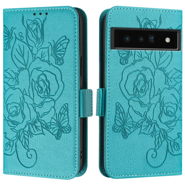 For Google Pixel 6 Pro Embossed Rose RFID Anti-theft Leather Phone Case