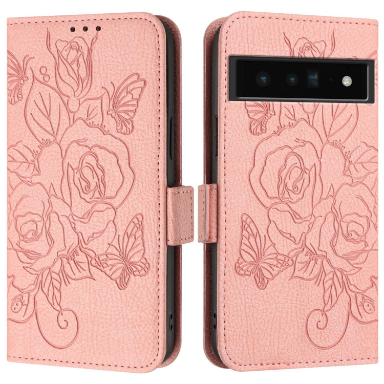 For Google Pixel 6 Pro Embossed Rose RFID Anti-theft Leather Phone Case