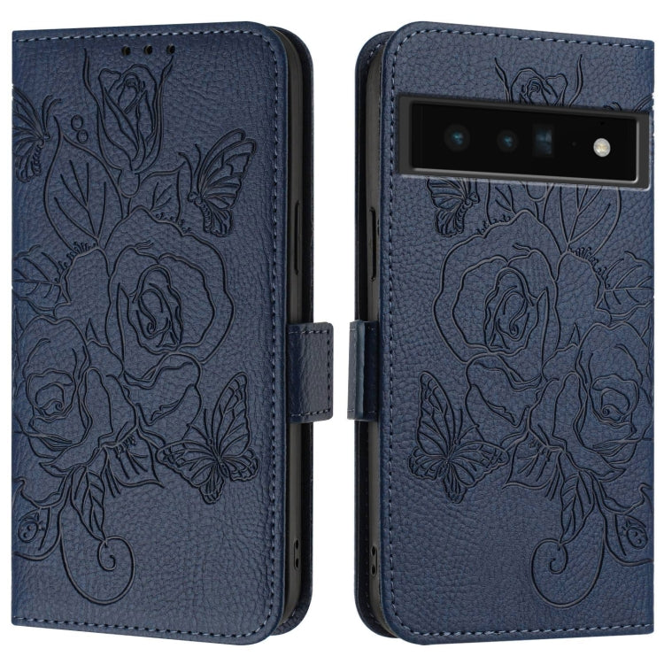 For Google Pixel 6 Pro Embossed Rose RFID Anti-theft Leather Phone Case