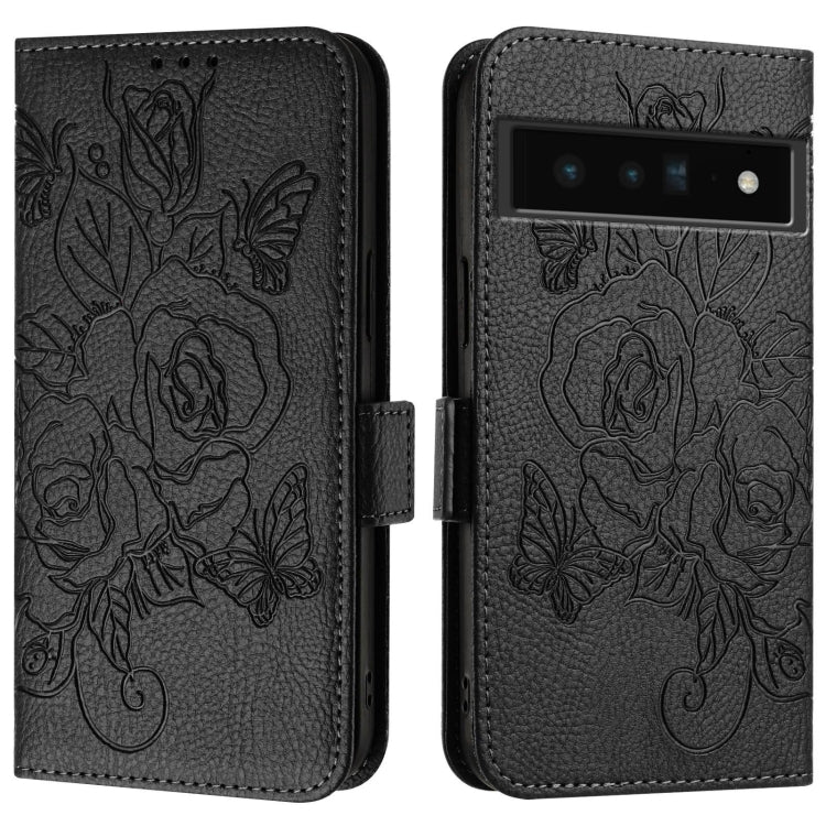 For Google Pixel 6 Pro Embossed Rose RFID Anti-theft Leather Phone Case