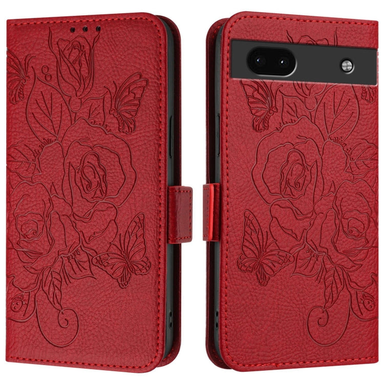 For Google Pixel 6a Embossed Rose RFID Anti-theft Leather Phone Case