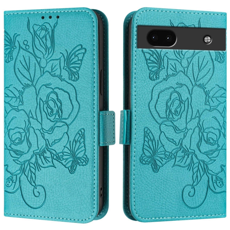 For Google Pixel 6a Embossed Rose RFID Anti-theft Leather Phone Case