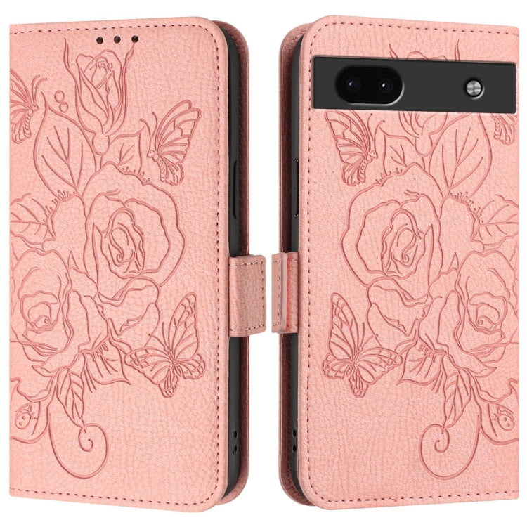 For Google Pixel 6a Embossed Rose RFID Anti-theft Leather Phone Case