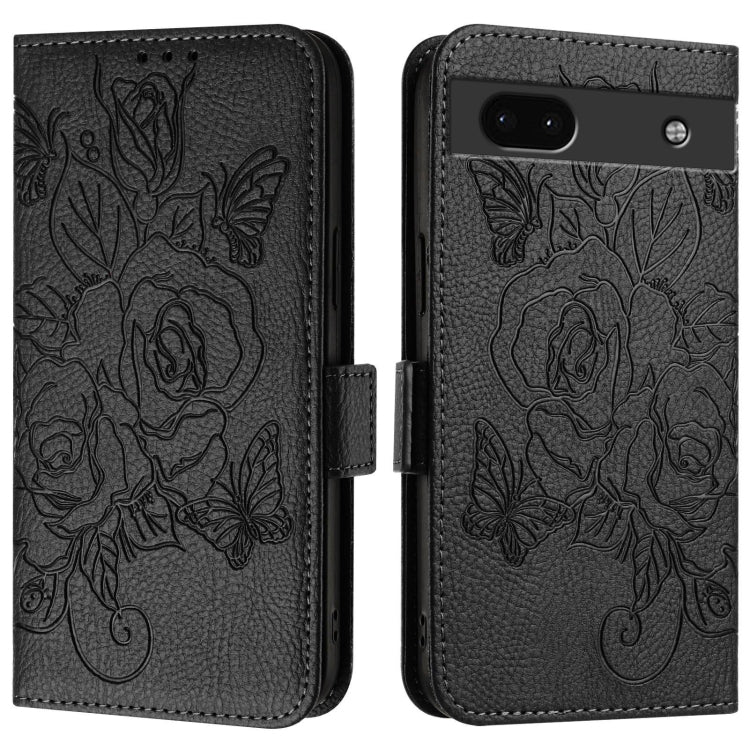 For Google Pixel 6a Embossed Rose RFID Anti-theft Leather Phone Case