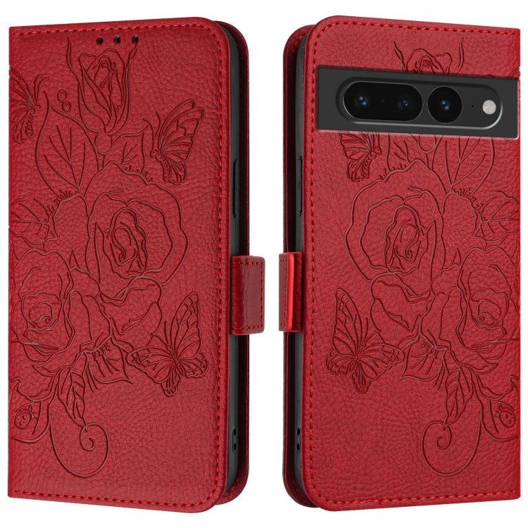 For Google Pixel 7 Pro Embossed Rose RFID Anti-theft Leather Phone Case