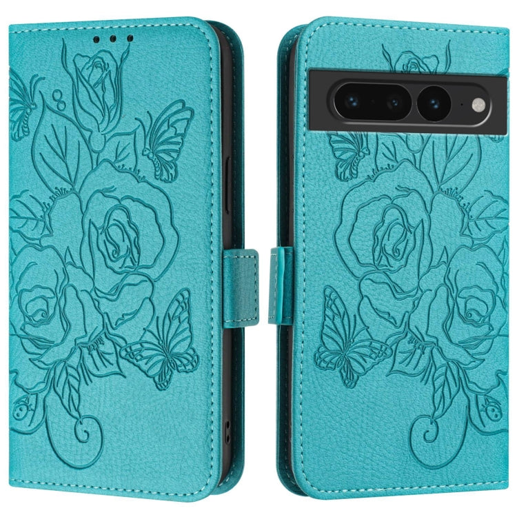 For Google Pixel 7 Pro Embossed Rose RFID Anti-theft Leather Phone Case