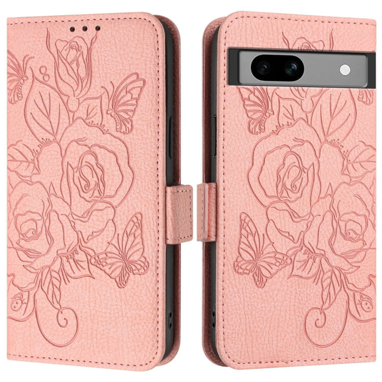 For Google Pixel 7a Embossed Rose RFID Anti-theft Leather Phone Case