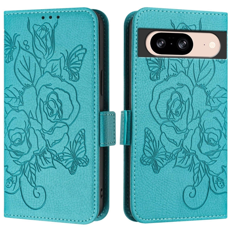 For Google Pixel 8 Embossed Rose RFID Anti-theft Leather Phone Case