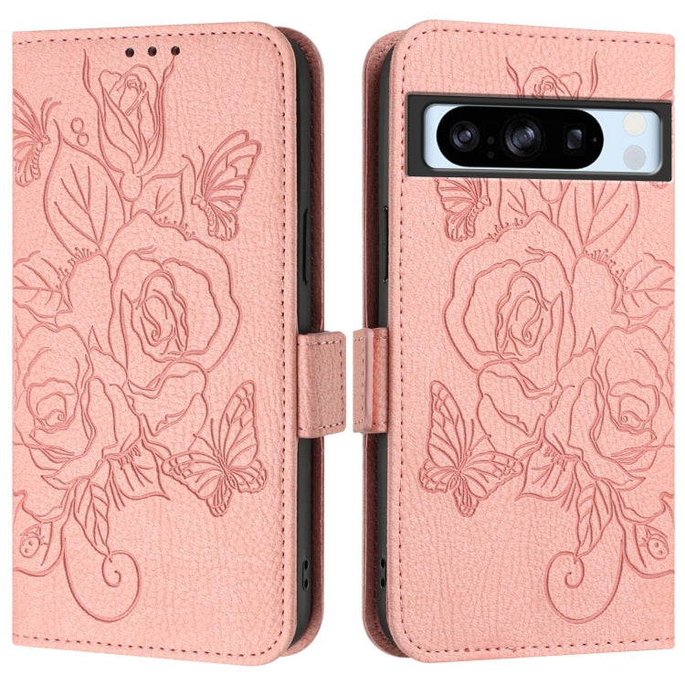 For Google Pixel 8 Pro Embossed Rose RFID Anti-theft Leather Phone Case