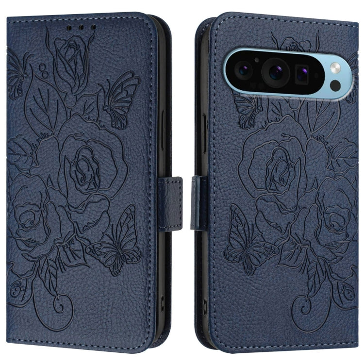 For Google Pixel 9 / 9 Pro Embossed Rose RFID Anti-theft Leather Phone Case