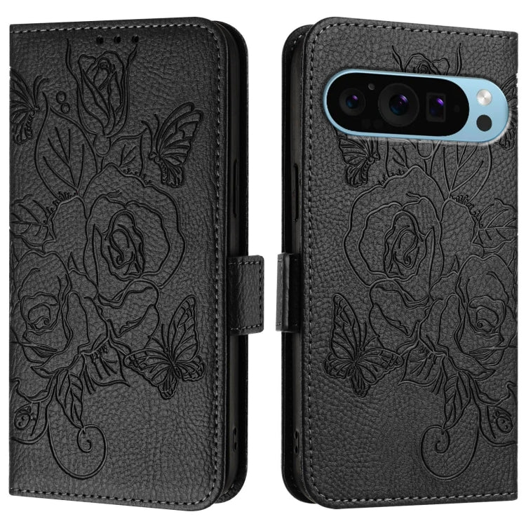 For Google Pixel 9 / 9 Pro Embossed Rose RFID Anti-theft Leather Phone Case