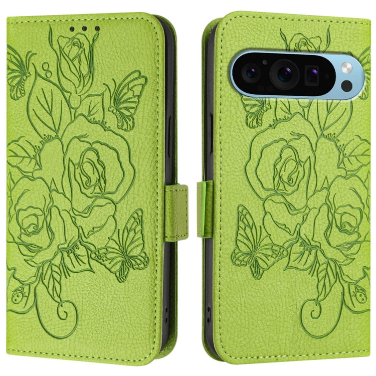 For Google Pixel 9 Pro XL Embossed Rose RFID Anti-theft Leather Phone Case