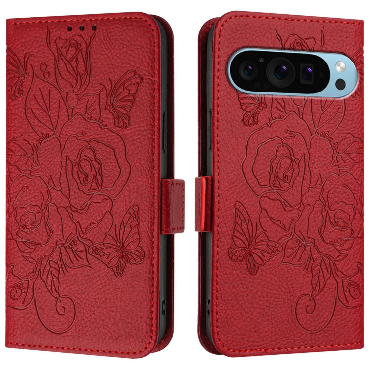 For Google Pixel 9 Pro XL Embossed Rose RFID Anti-theft Leather Phone Case