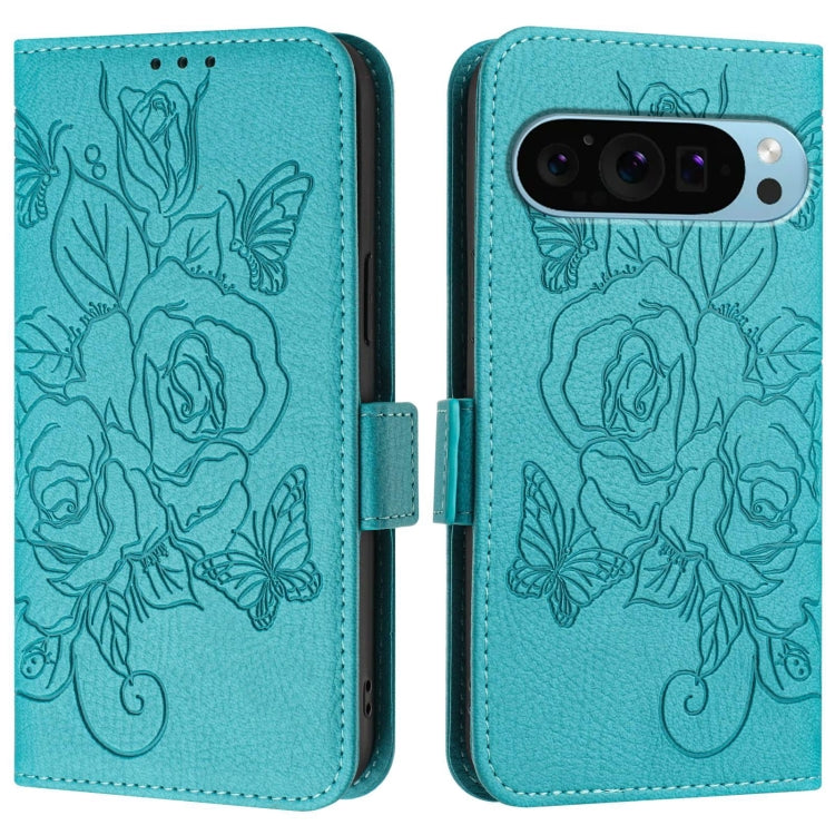 For Google Pixel 9 Pro XL Embossed Rose RFID Anti-theft Leather Phone Case