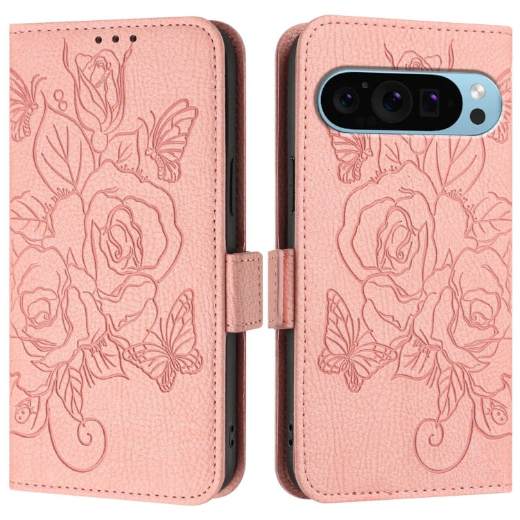 For Google Pixel 9 Pro XL Embossed Rose RFID Anti-theft Leather Phone Case